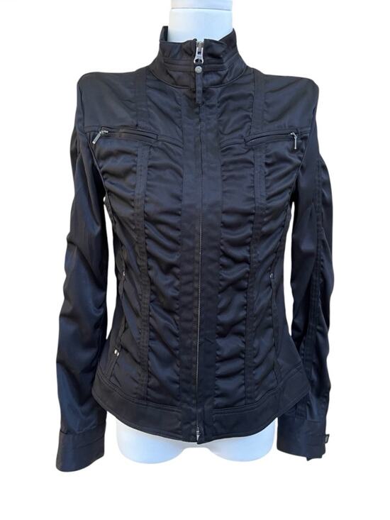 Mango Jackets & Blazers - MNG Mango Black Moto Jacket Full Zip Ruched Women’s Sz S Pockets Studded